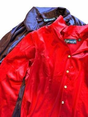 Susan Graver Style Satin Button-Up Blouse XL pack of two Red and Purple